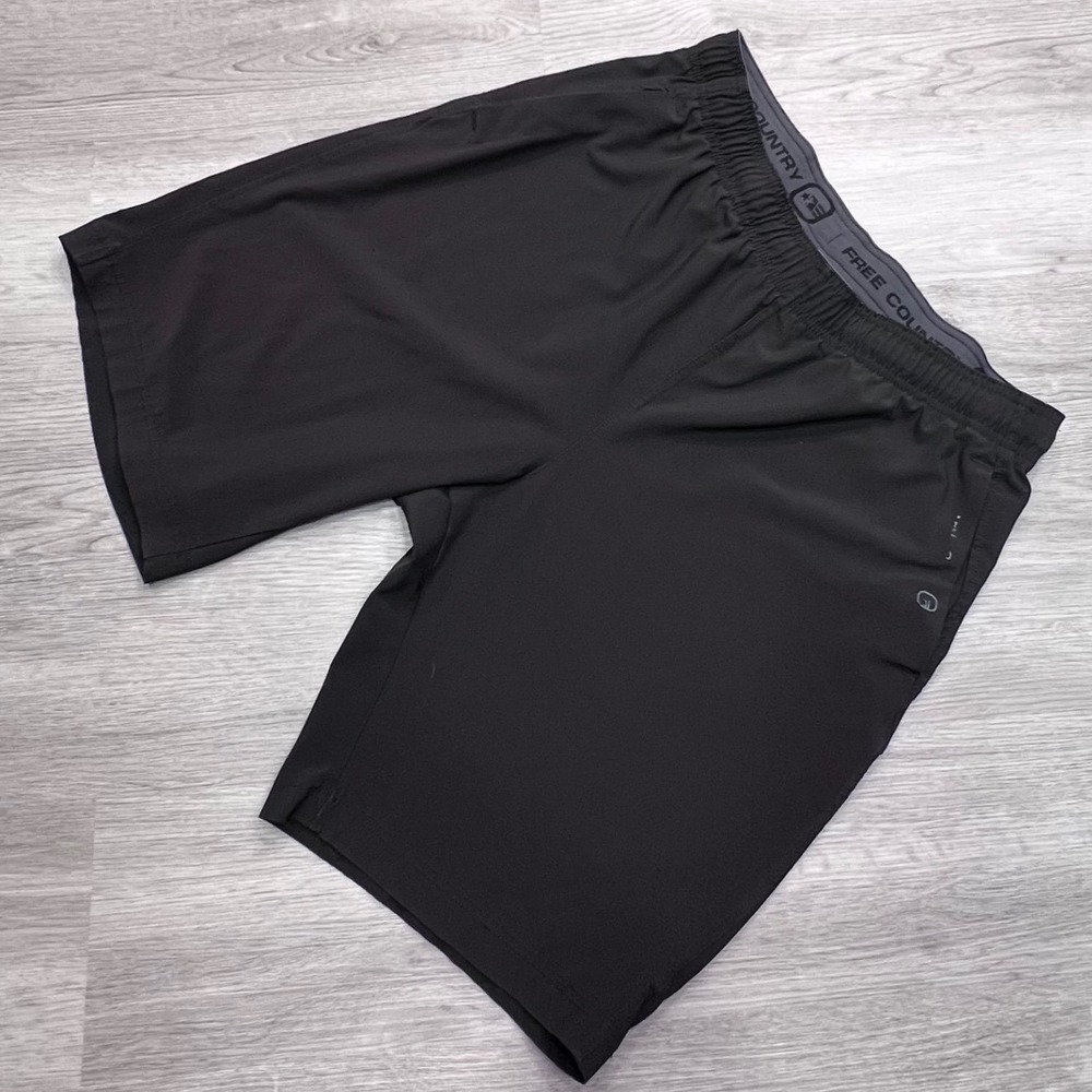 Free Country Mens Micro-Tech Athletic Shorts‎ Black Stretch Zipper Pocket Size M